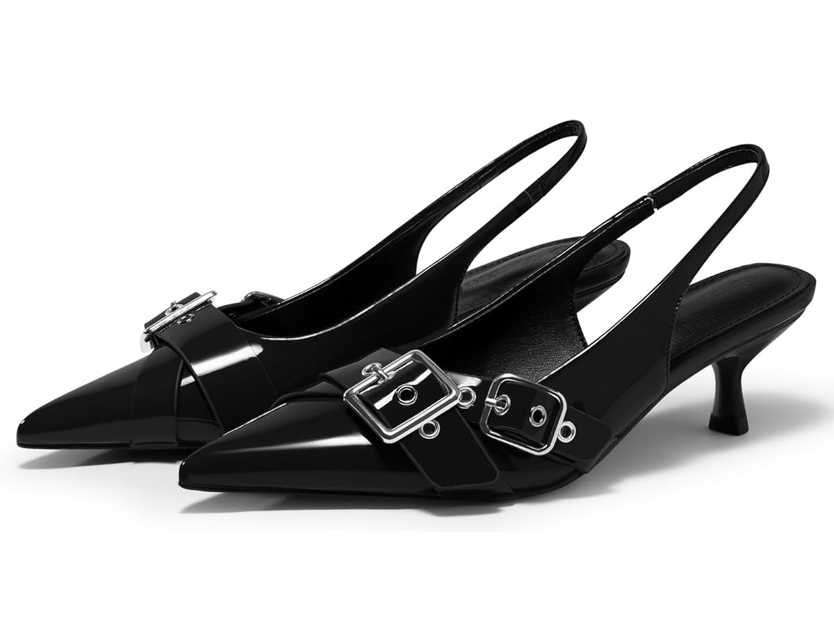 Coutgo Womens Slingback Kitten Heels Closed Pointed Toe Pumps Studded Buckle Strap Party Dress Sh... | Amazon (US)