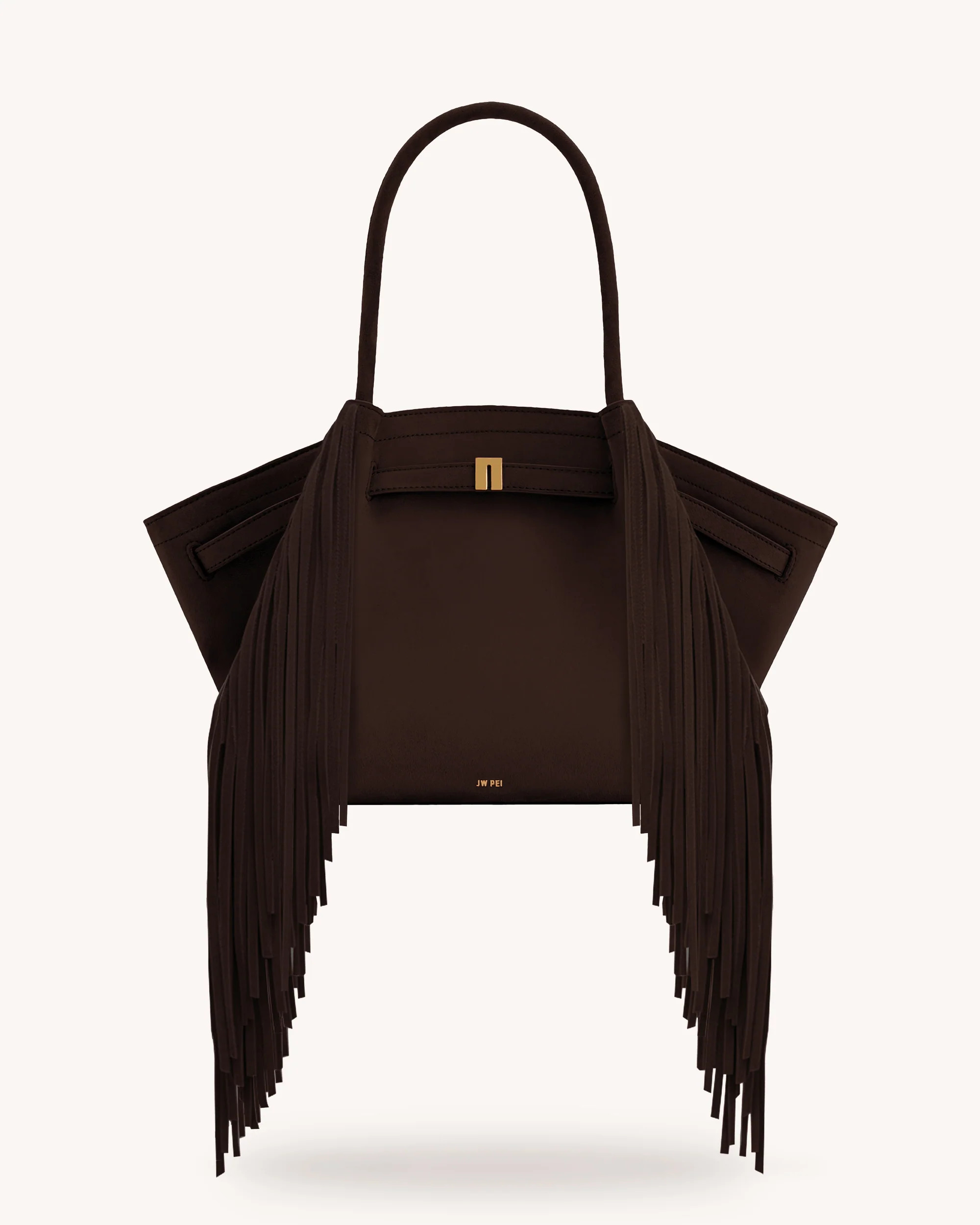 Hana Medium Faux Suede Fringe Tote Bag - Dark Brown | JW PEI US