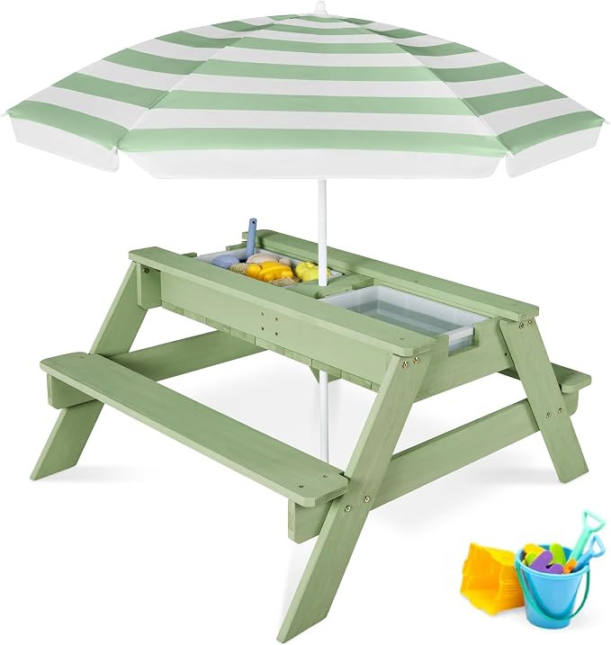 Best Choice Products Kids Picnic Table with Umbrella, 3-in-1 Sand & Water Table, Outdoor Converti... | Amazon (US)