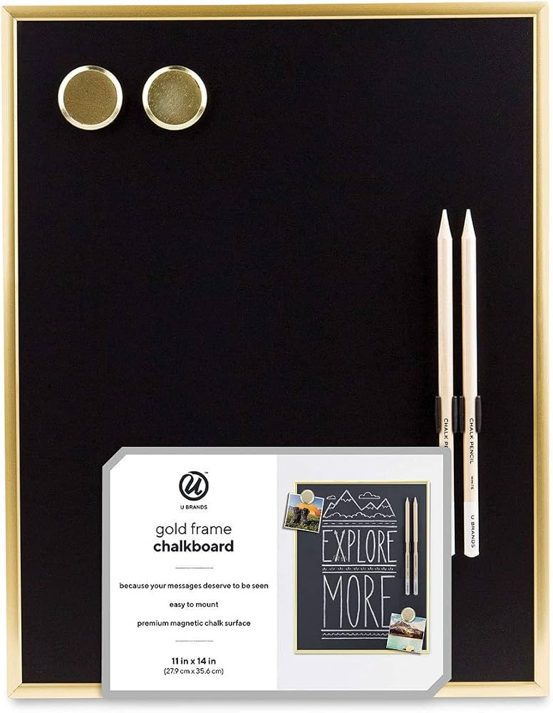 U Brands Magnetic Chalkboard, 11"x14", Gold Metal Frame, Premium Matte Surface, includes Chalk Pe... | Amazon (US)