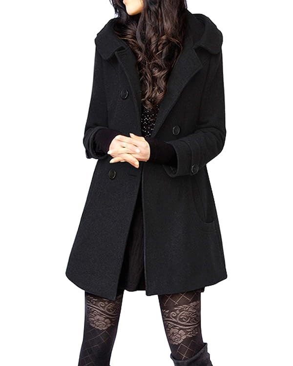 Tanming Women's Warm Double Breasted Wool Pea Coat Trench Coat Jacket with Hood | Amazon (US)