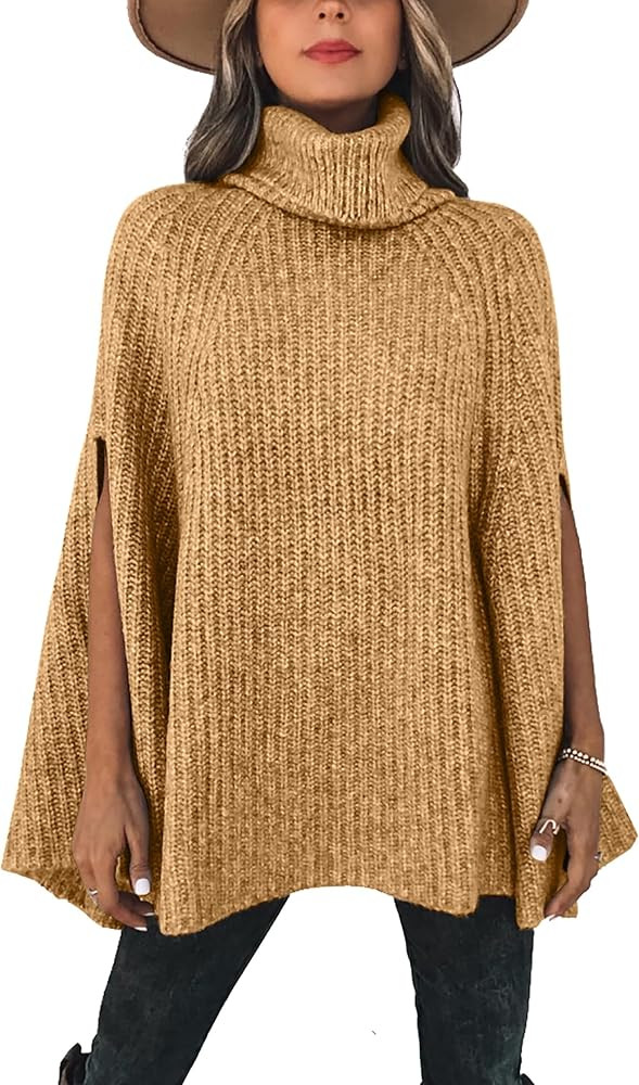 KIRUNDO Women's 2025 Fall Winter Turtleneck Poncho Sweater Fashion Chunky Knit Cape Wrap Sweaters... | Amazon (US)