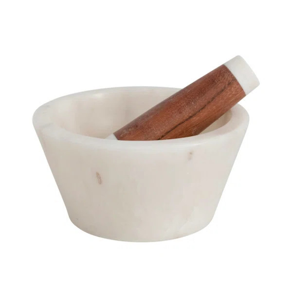 Marble And Acacia Wood Mortar And Pestle | Wayfair North America