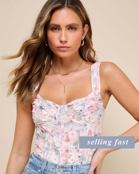 Lulus Best of Days Blush Floral Print Mesh Bustier Bodysuit #bodysuit #floraltop #summertrends2024

#LTKsalealert #LTKfindsunder50 #LTKover40