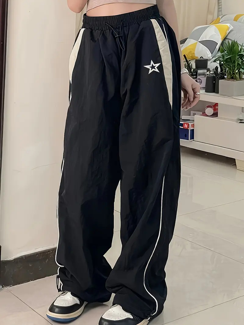 Wide Leg Color Block Slant Pockets Sports Pants - Soft Polyester, No Elasticity, Casual Style for... | Temu Affiliate Program