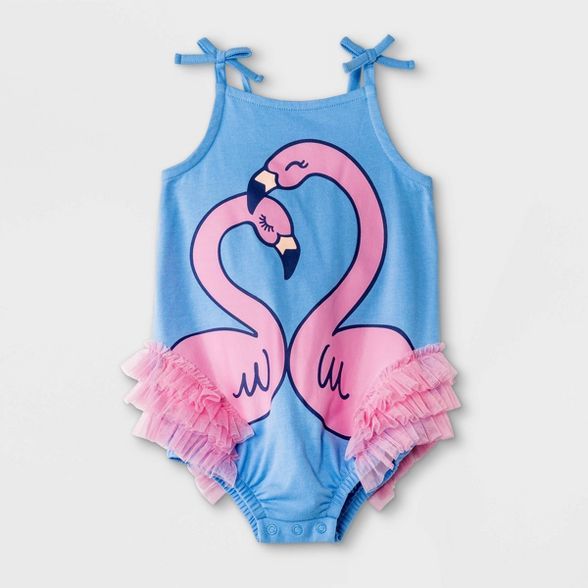 Baby Girls' Flamingo Ruffle Romper - Cat & Jack™ Blue | Target
