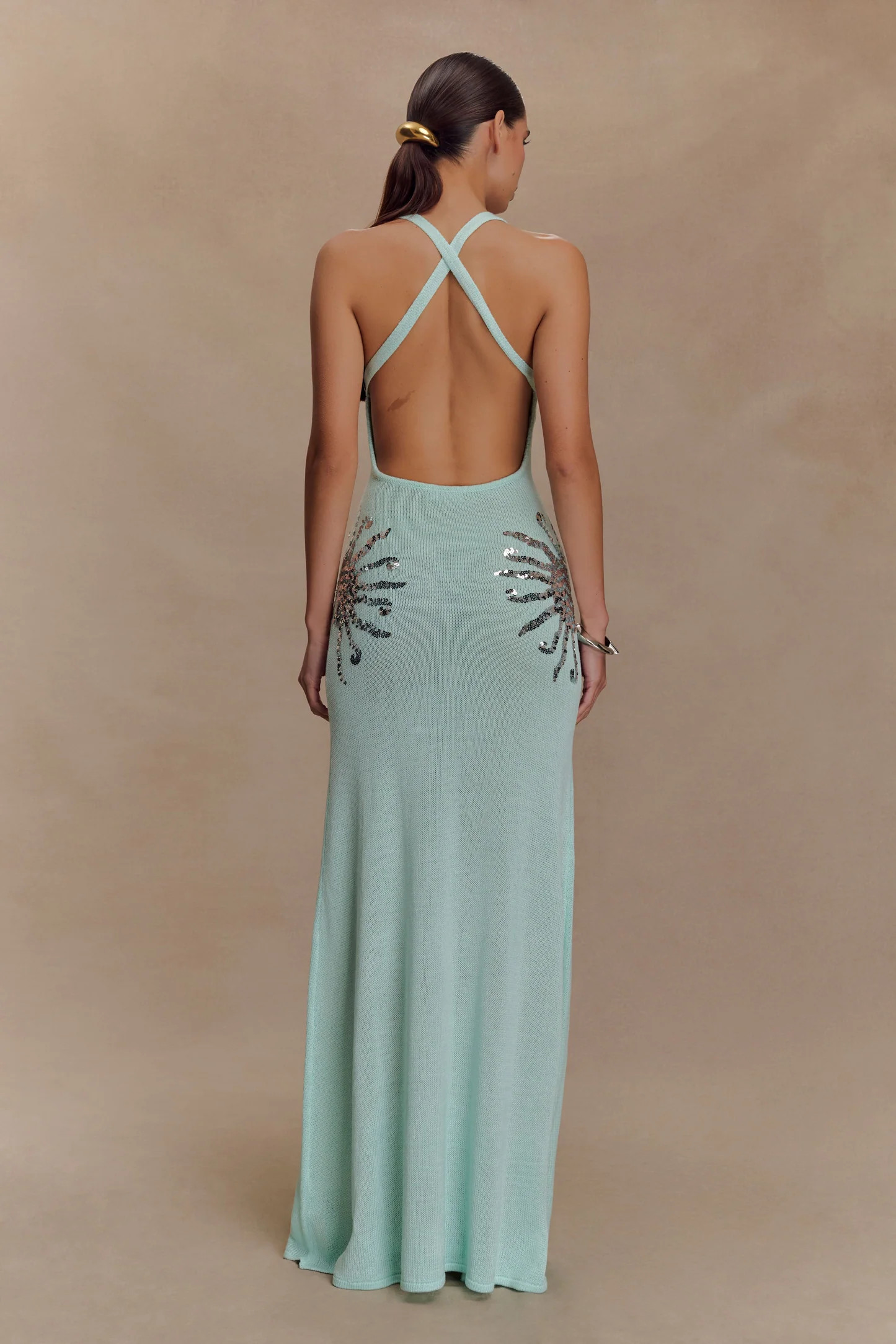 Ellington Knit Maxi Dress With Sequin - Lagoon | MESHKI US