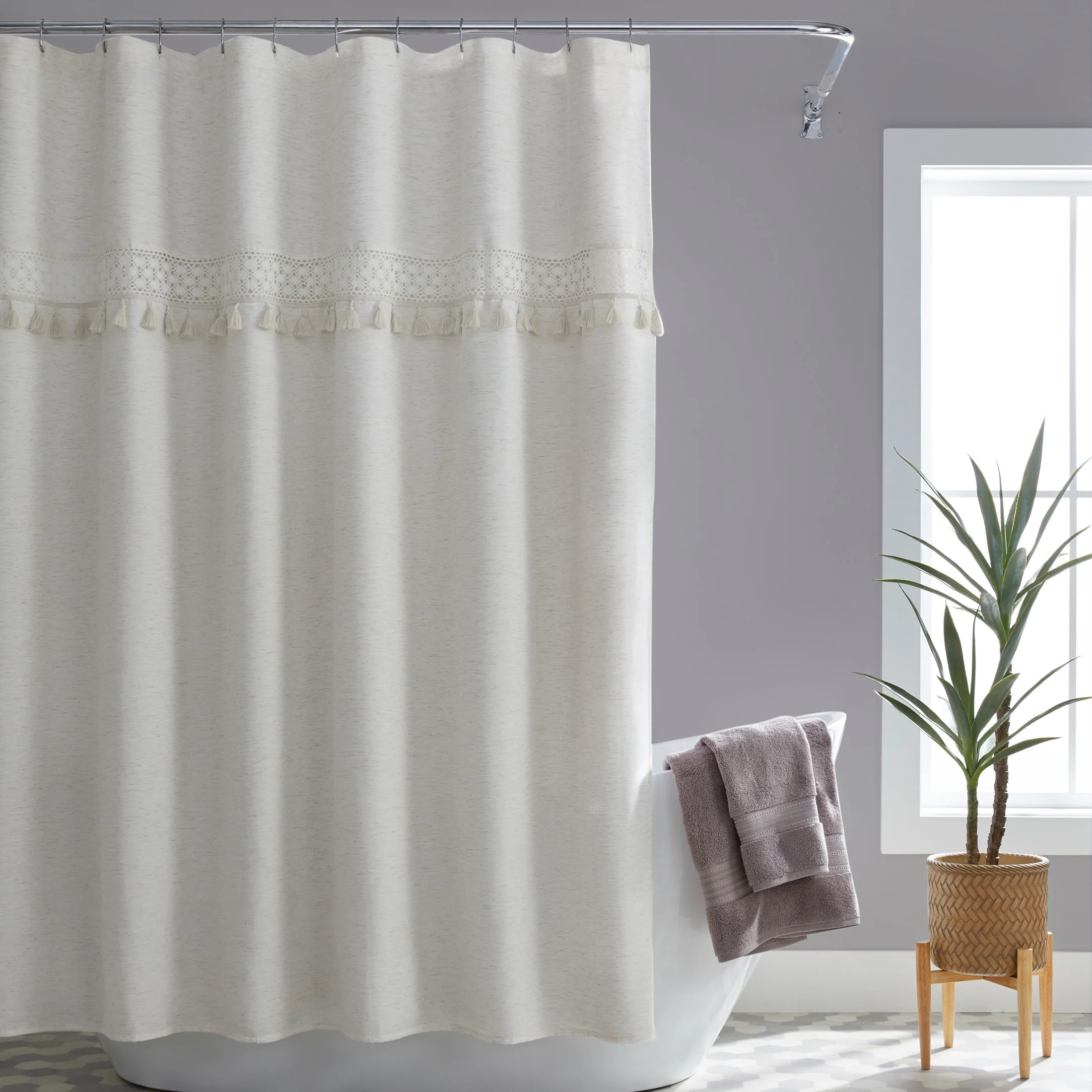 Better Homes & Gardens Crochet Shower Curtain – Beige Linen Look, 72" x 72" – Eco-Friendly Po... | Walmart (US)