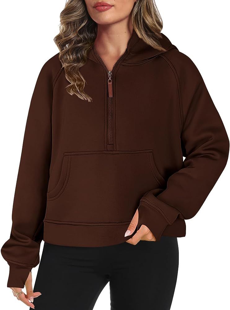 POGTMM Womens Half Zip Cropped Hoodies Fleece Lined Quarter Zip Up Pullover Athletic Trendy Sweat... | Amazon (US)