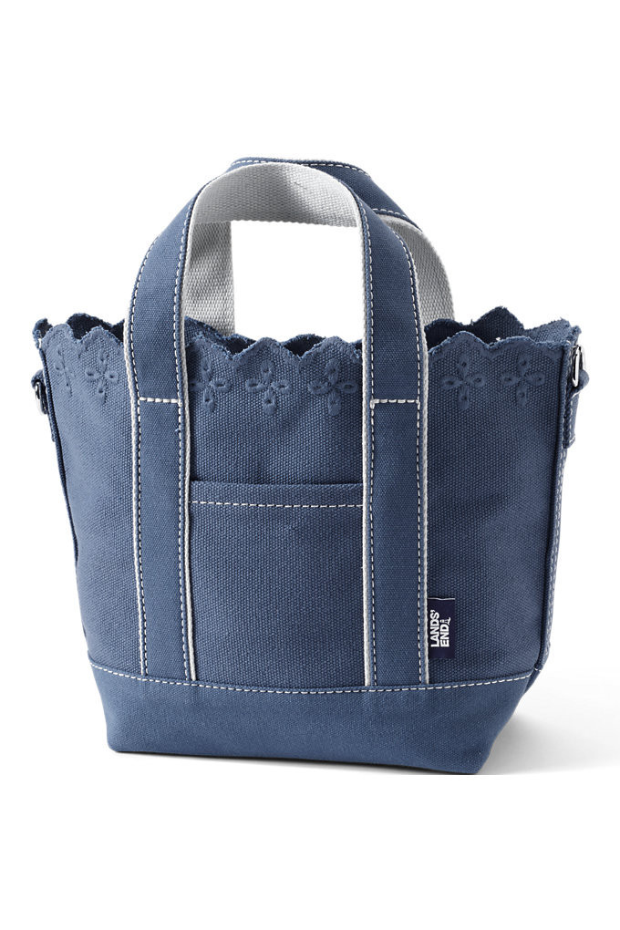 Small Eyelet Canvas Open Top Tote - Lands' End - Blue | Lands' End (US)