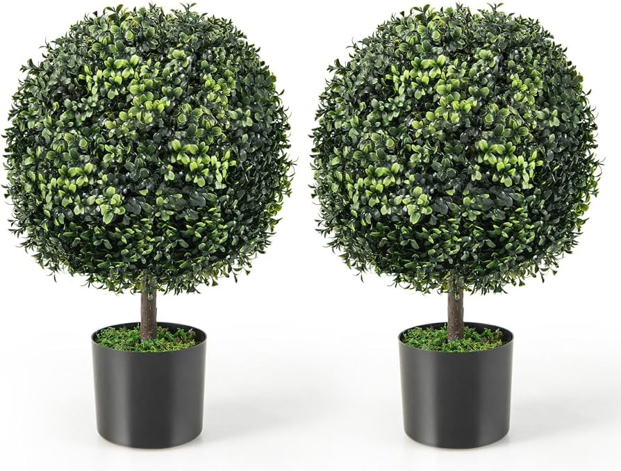 Goplus 22\u201d Artificial Boxwood Topiary Ball Tree, Set of 2 Faux Potted Plants Artificial Shru... | Amazon (US)
