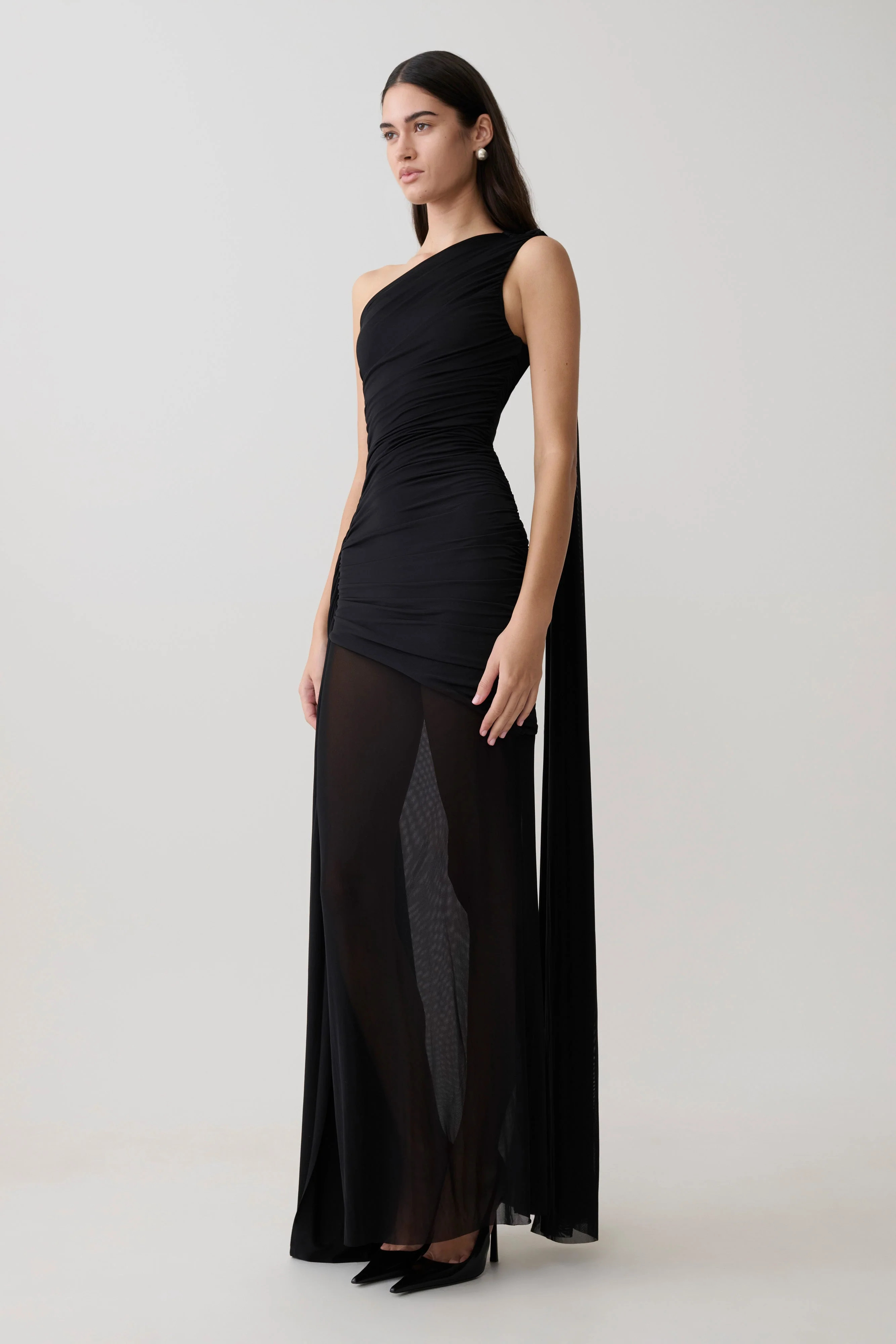 Asher Slinky One Shoulder Maxi Dress - Black | MESHKI US