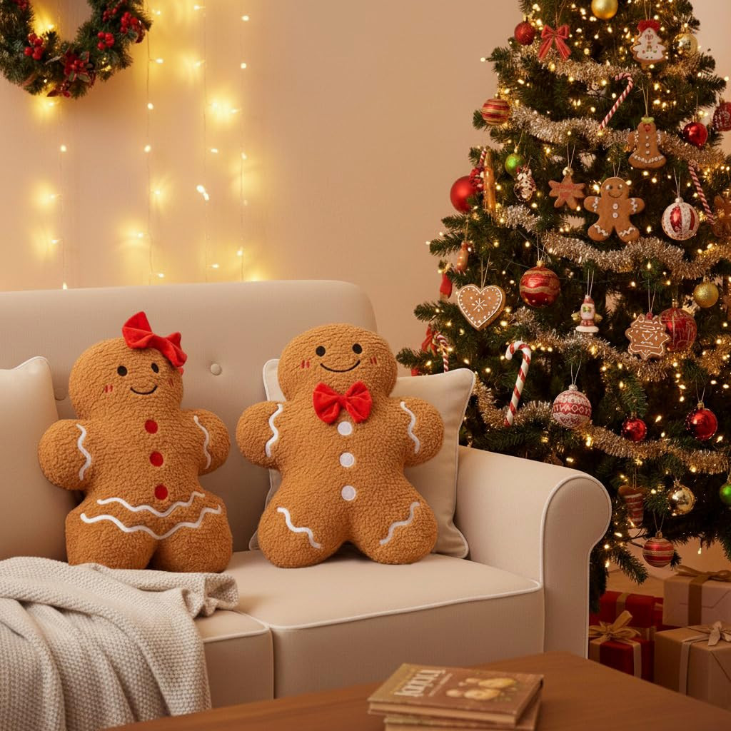 Christmas Decorations Indoor Throw Pillows: Cute Teddy Fleece Gingerbread Man Couple Christmas Pi... | Amazon (US)