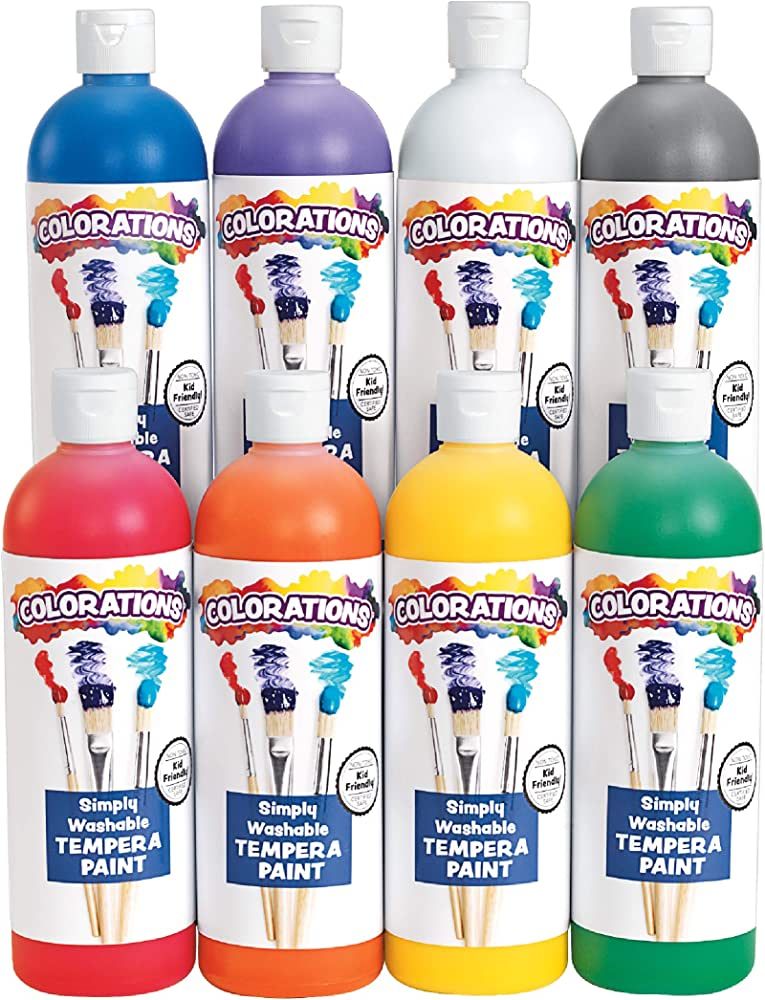 Colorations - SWTRPP Simply Washable Tempera Paint, Rainbow Plus 8 Pack (16 oz. Each) –Easily W... | Amazon (US)