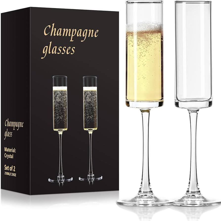 Champagne Glasses, Champagne Flutes Set of 2, 7OZ Long-Stemmed Wine Glasses, Crystal Glass, Elega... | Amazon (US)