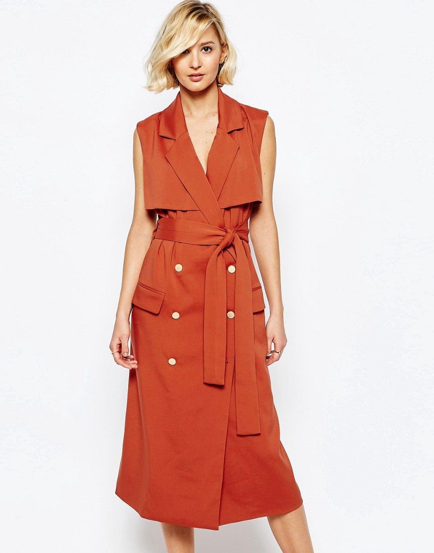 Lavish Alice Sleeveless Trench Coat with Gold Buttons | ASOS US