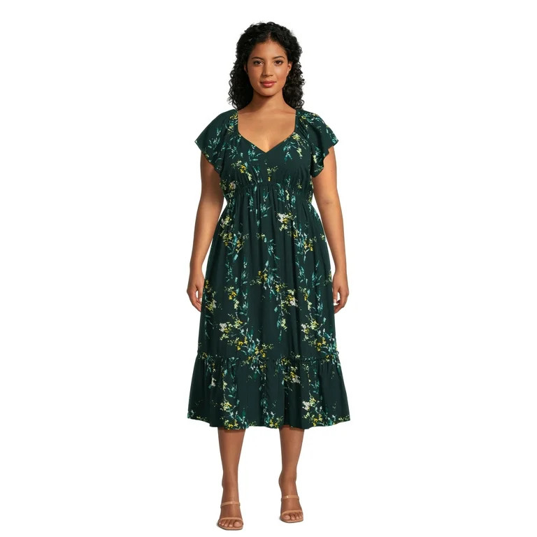 Terra & Sky Women's Plus Size Flutter Sleeve Midi Dress | Walmart (US)