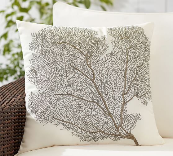 Sea Fan Embroidered Indoor/Outdoor Pillow | Pottery Barn (US)