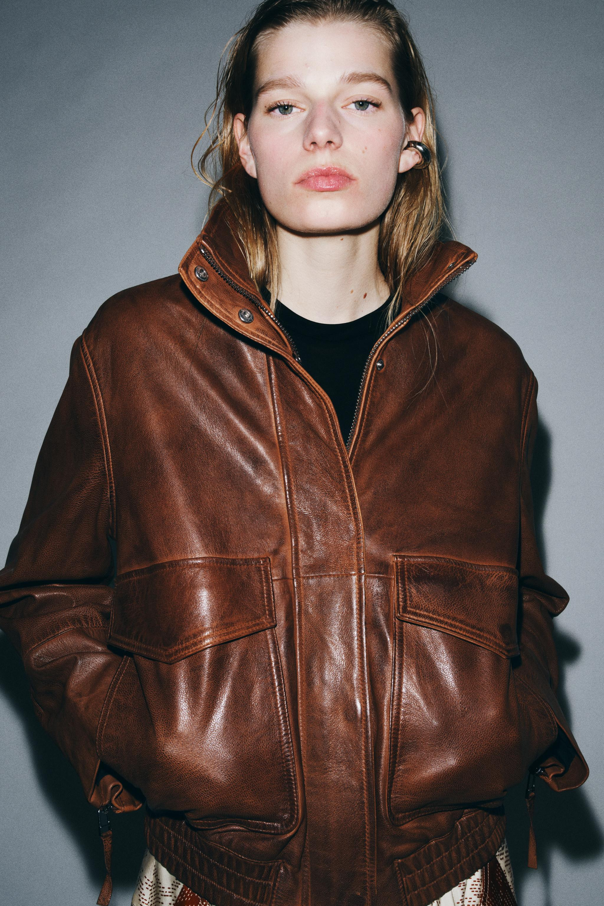 100% LEATHER BOMBER JACKET ZW COLLECTION LIMITED EDITION | Zara US