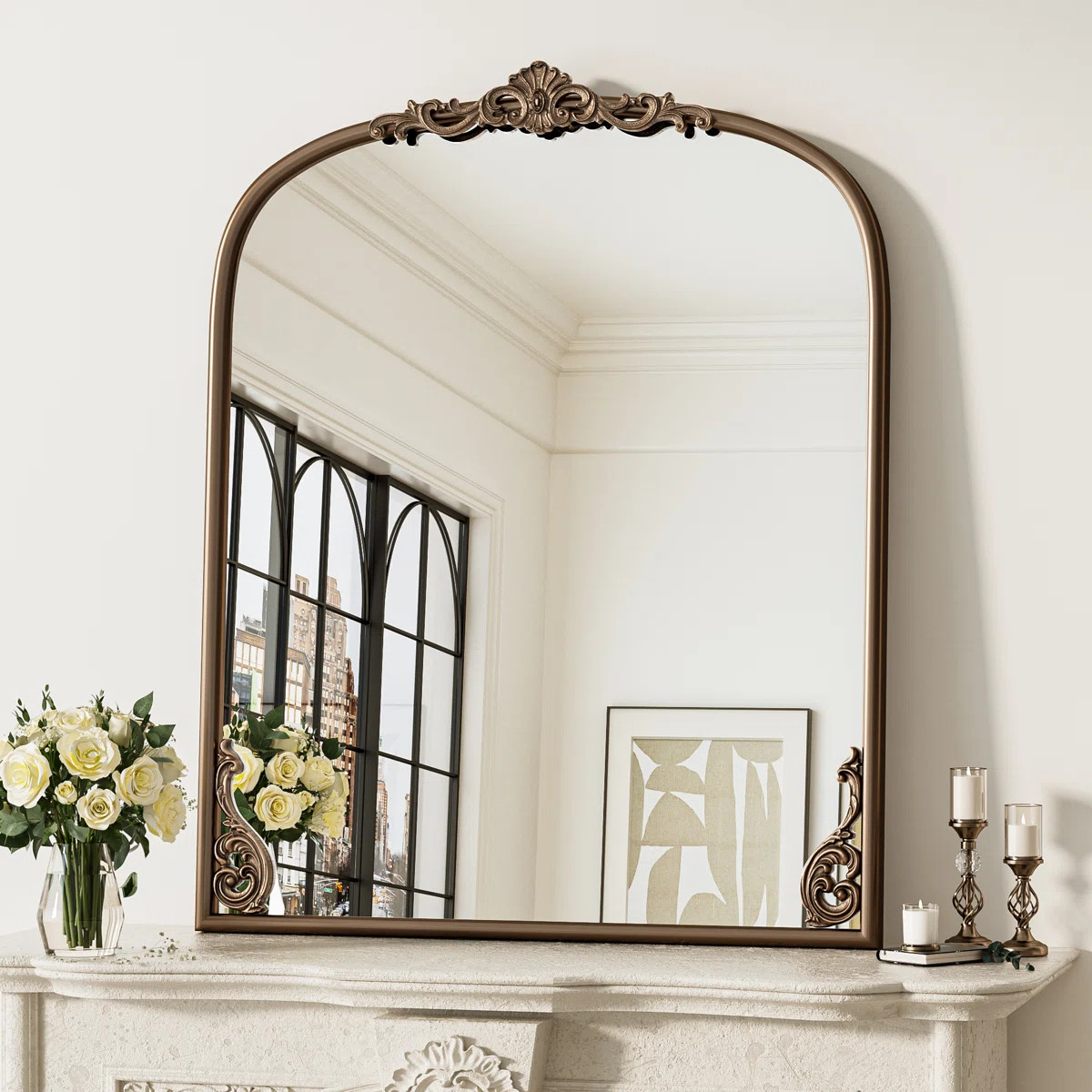 Arch Vintage Mirror with Baroque Metal Frame, Wall Decorative Mirror for Fireplace, Bedroom, Livi... | Wayfair North America