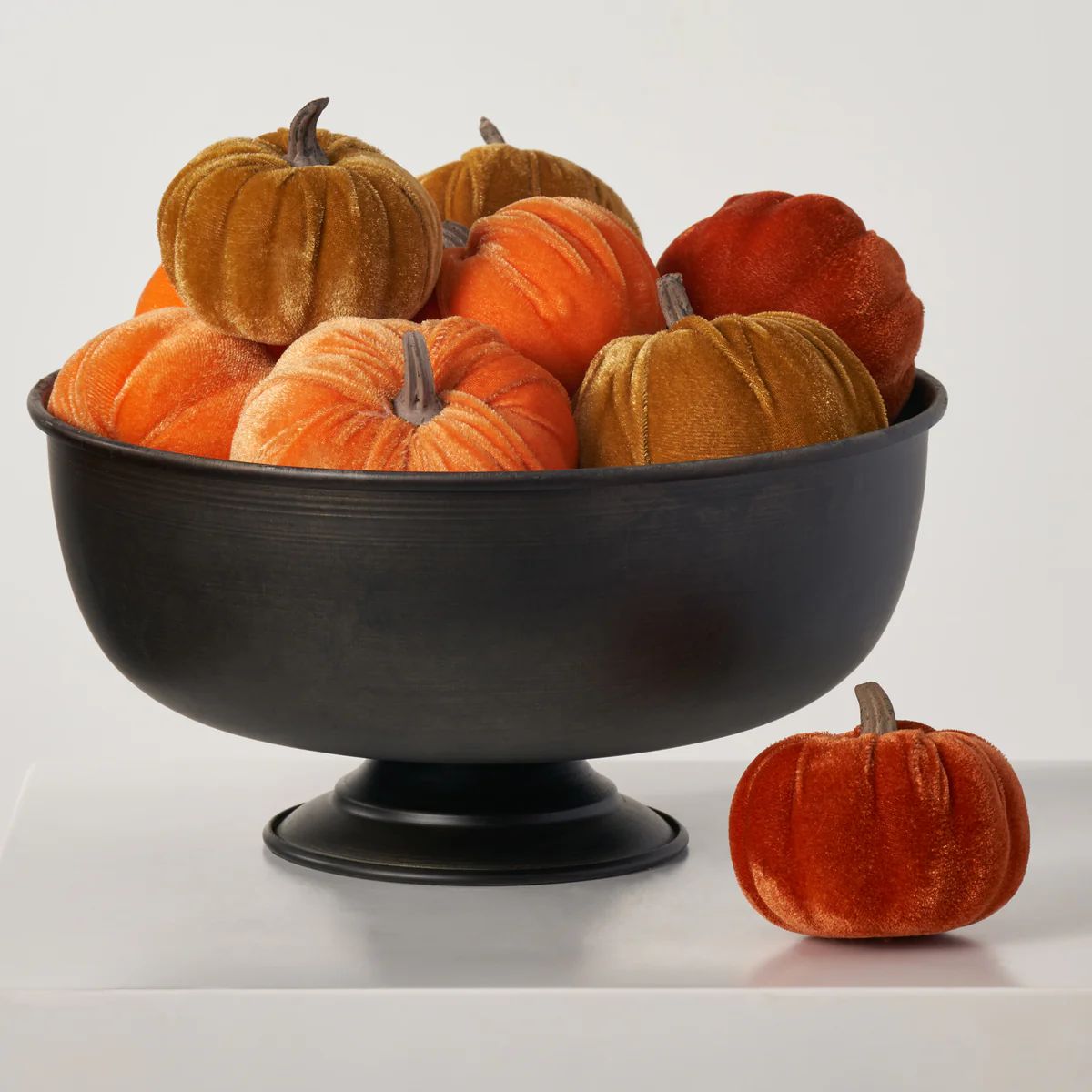 Orange & Brown Luxury Velveteen Classic Fall Harvest Mini Pumpkin Box Set of 10 | Darby Creek Trading