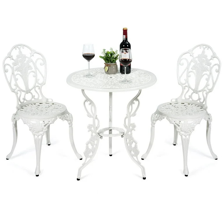 3PCS Patio Table Chairs Furniture Bistro Set Cast Aluminum Outdoor Garden White | Walmart (US)