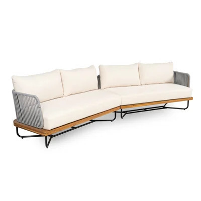 Outdoor Acacia Wood & Rope Woven Sectional Sofa Set, Beige Water-Resistant Cushions | Wayfair North America
