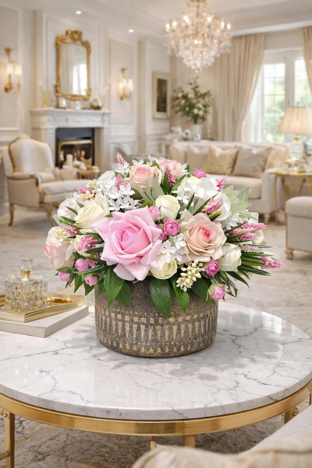 Luxury Pink Cream Real Touch Rose Arrangement, Statement Floral Centerpiece - Etsy | Etsy (Global)