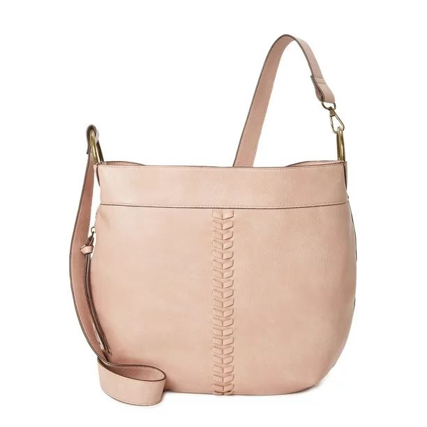 Time and Tru Women's Piper Faux Leather Hobo Handbag Pink - Walmart.com | Walmart (US)