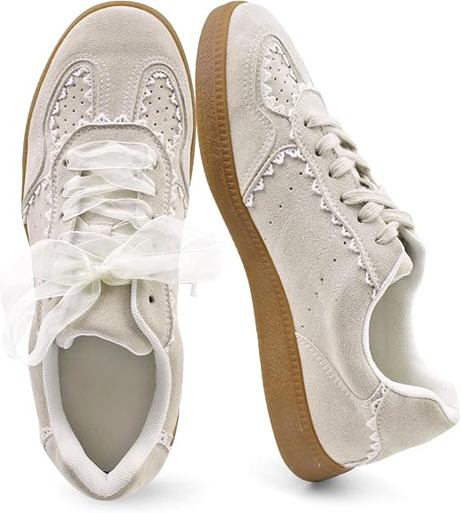 Women's Lace Detail Lace-Up Casual Sneakers - Elegant Ribbon Ribbon Lace Walking Shoes Non-Slip S... | Amazon (US)