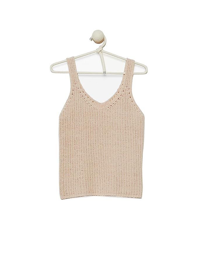 Cashmeren Women's Cotton Tank Top Sweater V-Neck Wide Straps Chunky Ribbed Knitwear | Amazon (US)