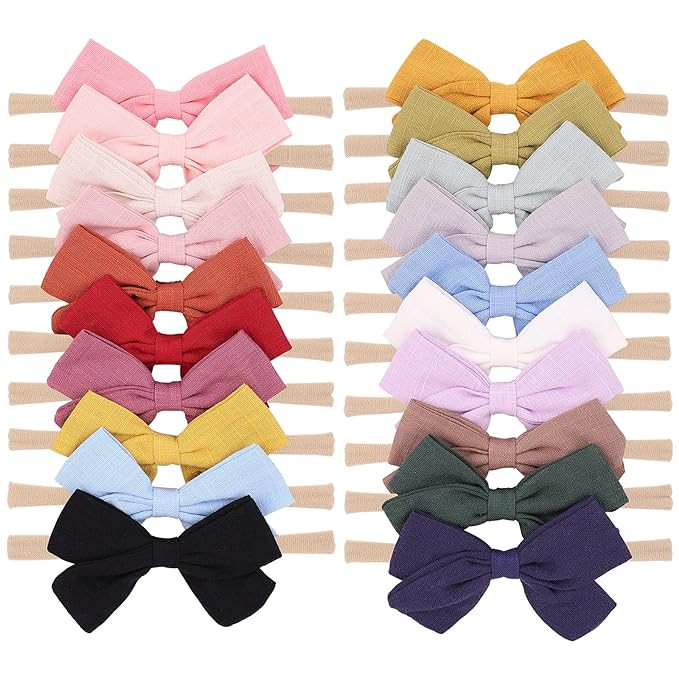 jollybows 20pcs Baby Girls Nylon Hair Bows Headbands Linen Hair Bands Elastic Hair Accessories fo... | Amazon (US)