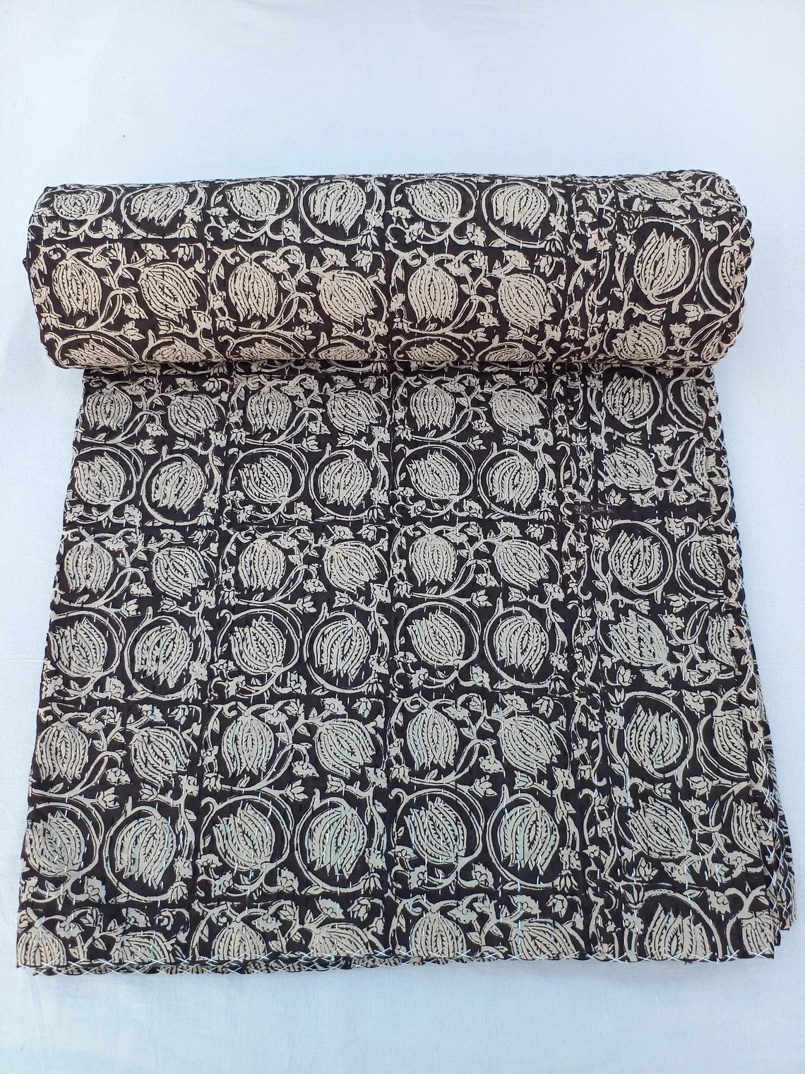 Black & off white kantha quilt Handmade Kantha Quilt Unique Design Handmade Kantha Quilted Beddin... | Walmart (US)