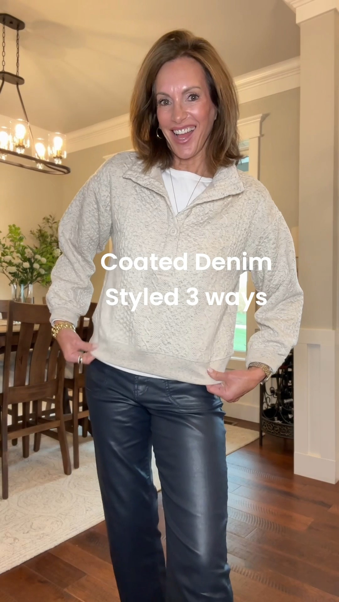 Coated navy denim/ size 8
Sweatshirt- large 
Polo sweatshirt - large
Ribbed tee / large 
Faux fur jacket / m/l
Cape trench - large 
Quilted jacket / large 

Fall styles 
Fall jackets

#LTKMidsize