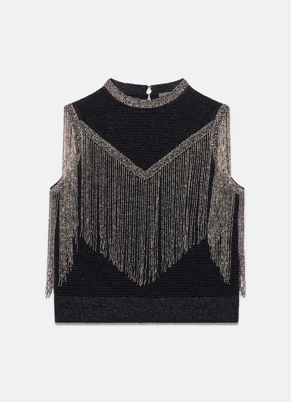 Black Embellished Fringe Detail Top | Mint Velvet