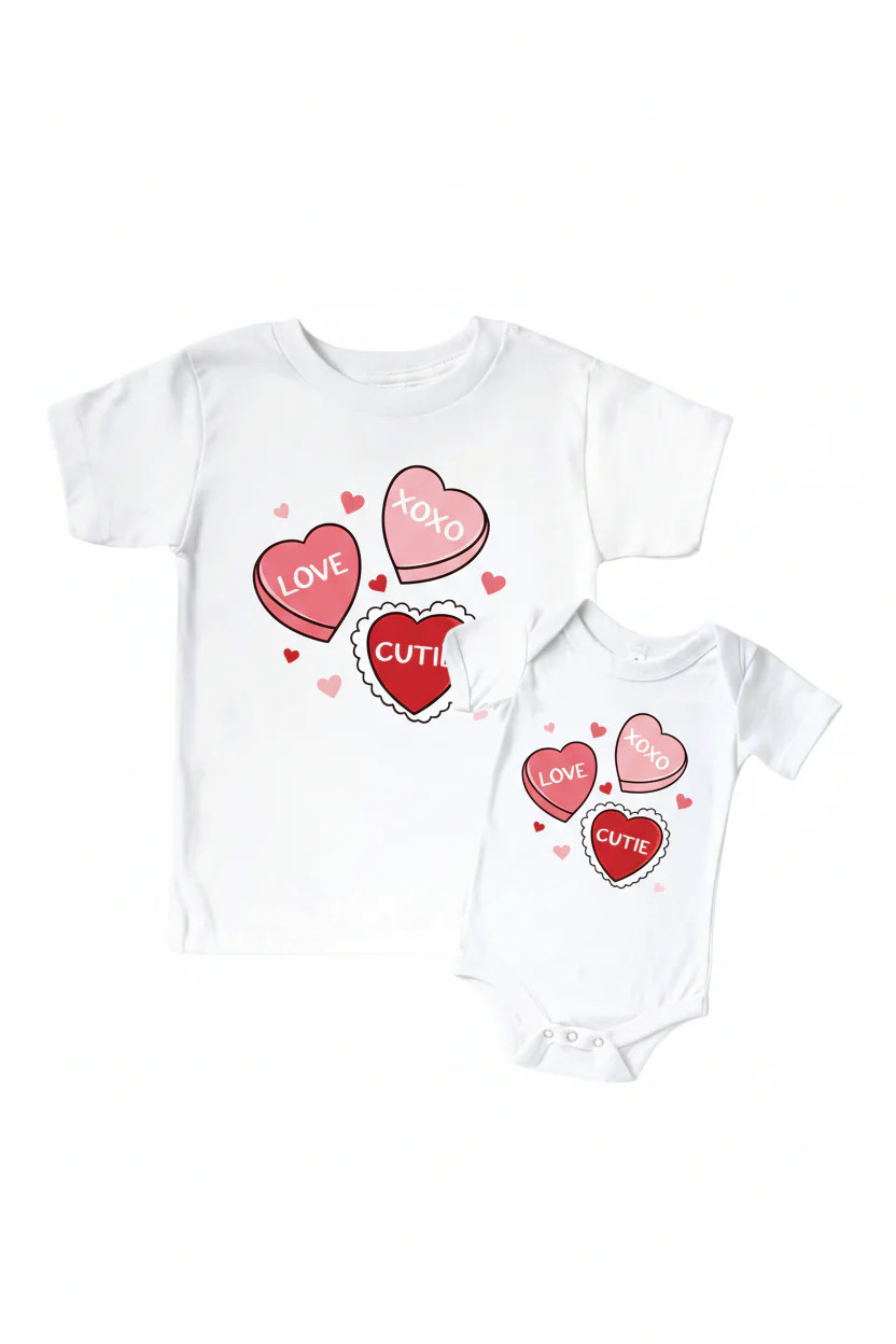 Sweet Like Candy Pink Graphic Bodysuit & Kids Tee | White | Caden Lane