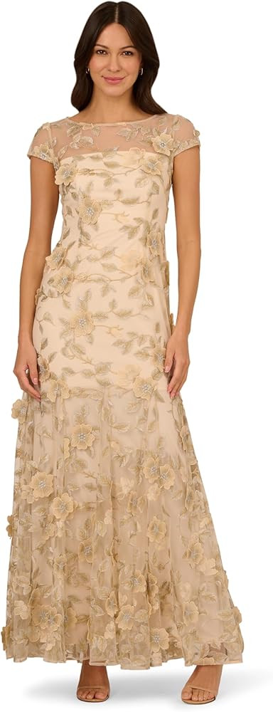 Adrianna Papell Womens Floral Embroidered Godet Gown | Amazon (US)