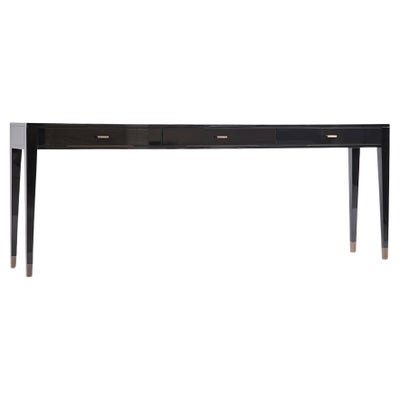Elegant Modern Classic High Gloss Black Wooden Console With Brass Accents | 1stDibs