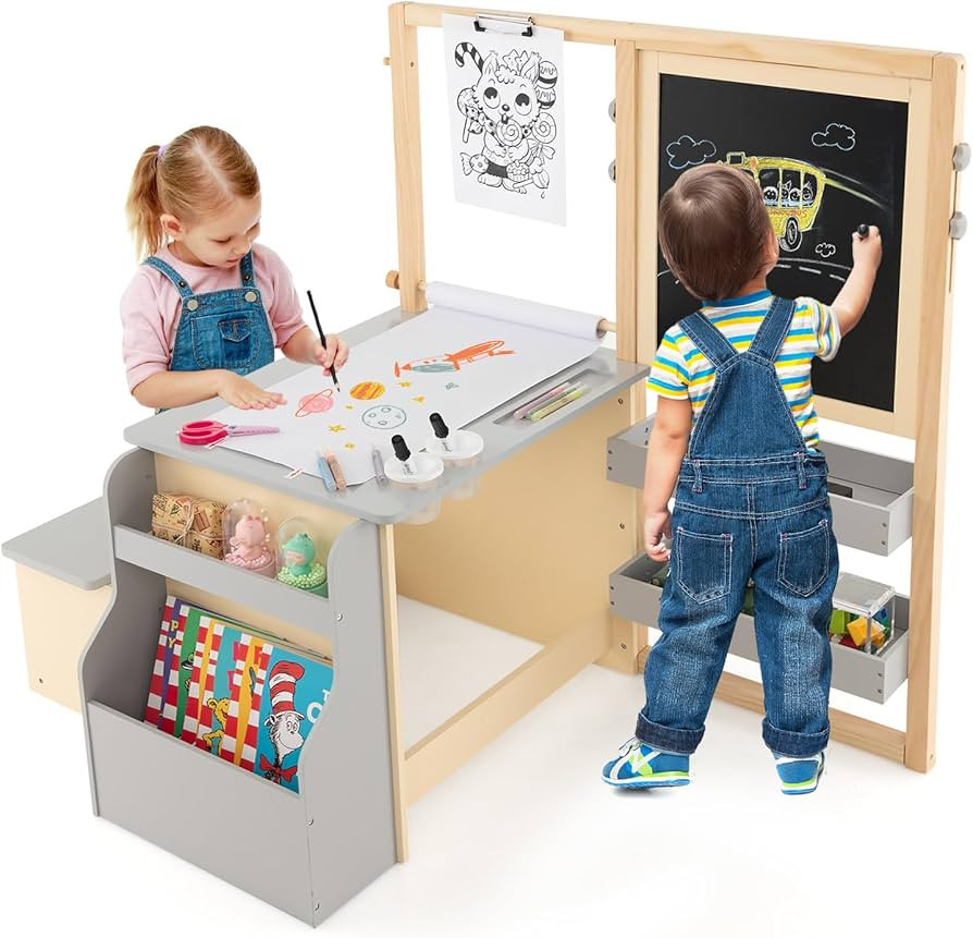 Costzon Easel for Kids, Wooden Art Center with Double-Sided Blackboard & Whiteboard, Paper Roll f... | Amazon (US)
