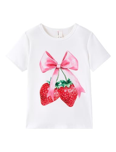 PATPAT Girls T Shirts Size 9-10 Years, Strawberry Print Graphic Tees, Crew Neck Short Sleeve Shirts Summer Clothes Little Sister Outfit Cheer Tops | Amazon (US)