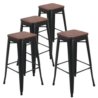 Jamar 30" Metal Bar Stools Wooden Seat | Wayfair North America