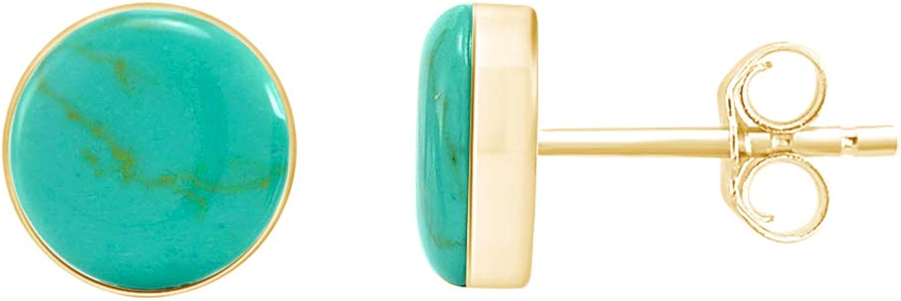 AFFY Bezel Set Turquoise, Round Dome Button, Oval Stud Earring's And Overlaid With 14k Gold Over ... | Amazon (US)