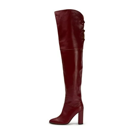 FSJ Women Sexy Chunky Thigh High Heel Back Lace Up Over The Knee Boots Almond Closed Toe Side Zipper Boots Wide Calf Dress Shoes Size 16 Red | Walmart (US)