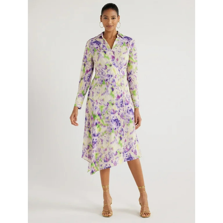 Scoop Women’s Shirtdress with Faux Wrap Front, Sizes XS-XXL | Walmart (US)