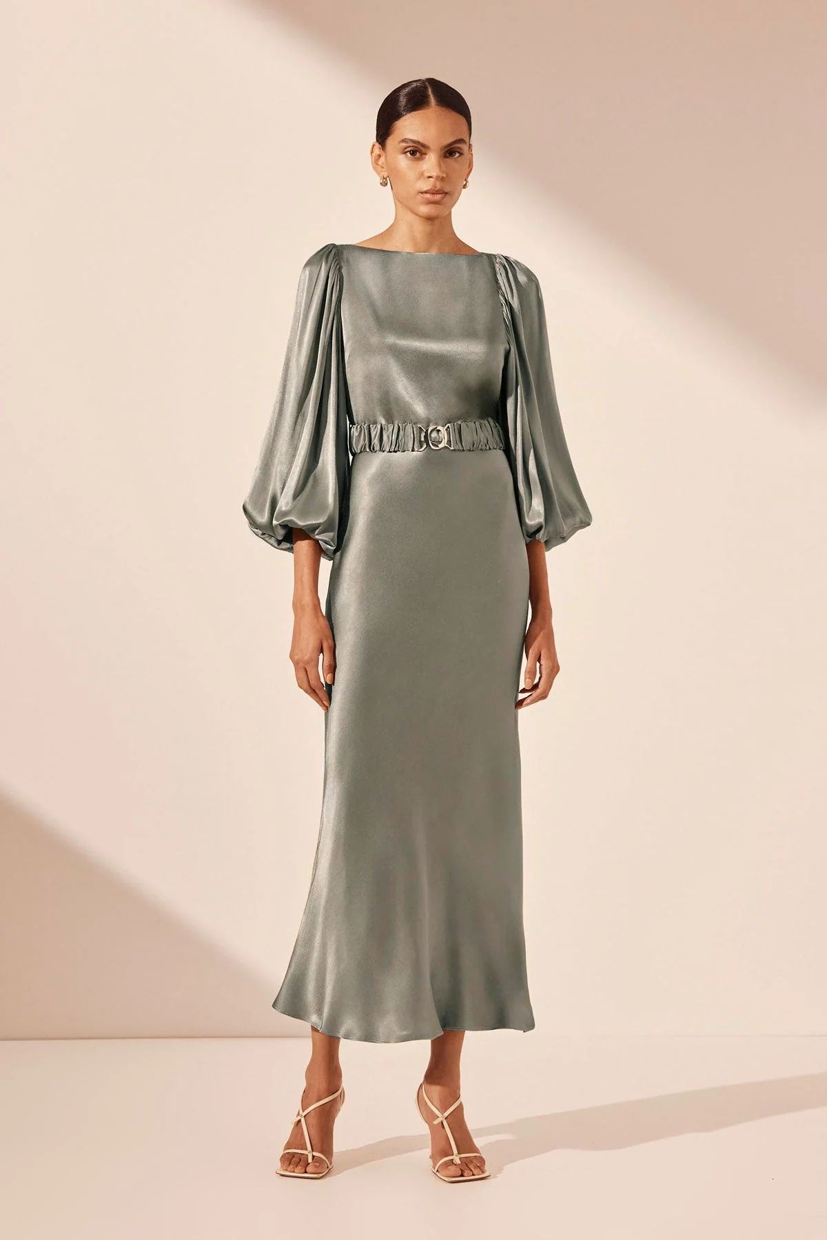 La Lune Balloon Sleeve Midi Dress with Belt | Sage | Dresses | Shona Joy | Shona Joy