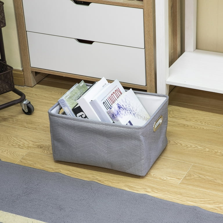 Mainstays Grey Herringbone Canvas Storage Basket with Handles | Walmart (US)