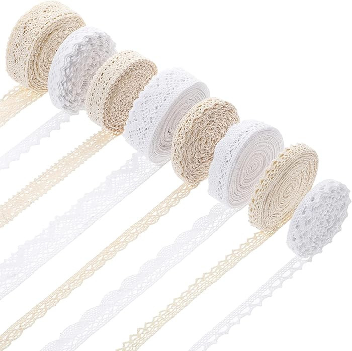 Tatuo 40 Yards Cotton Lace Trim Vintage Ribbon Crochet Cotton Lace Scalloped Edge for Bridal Wedd... | Amazon (US)