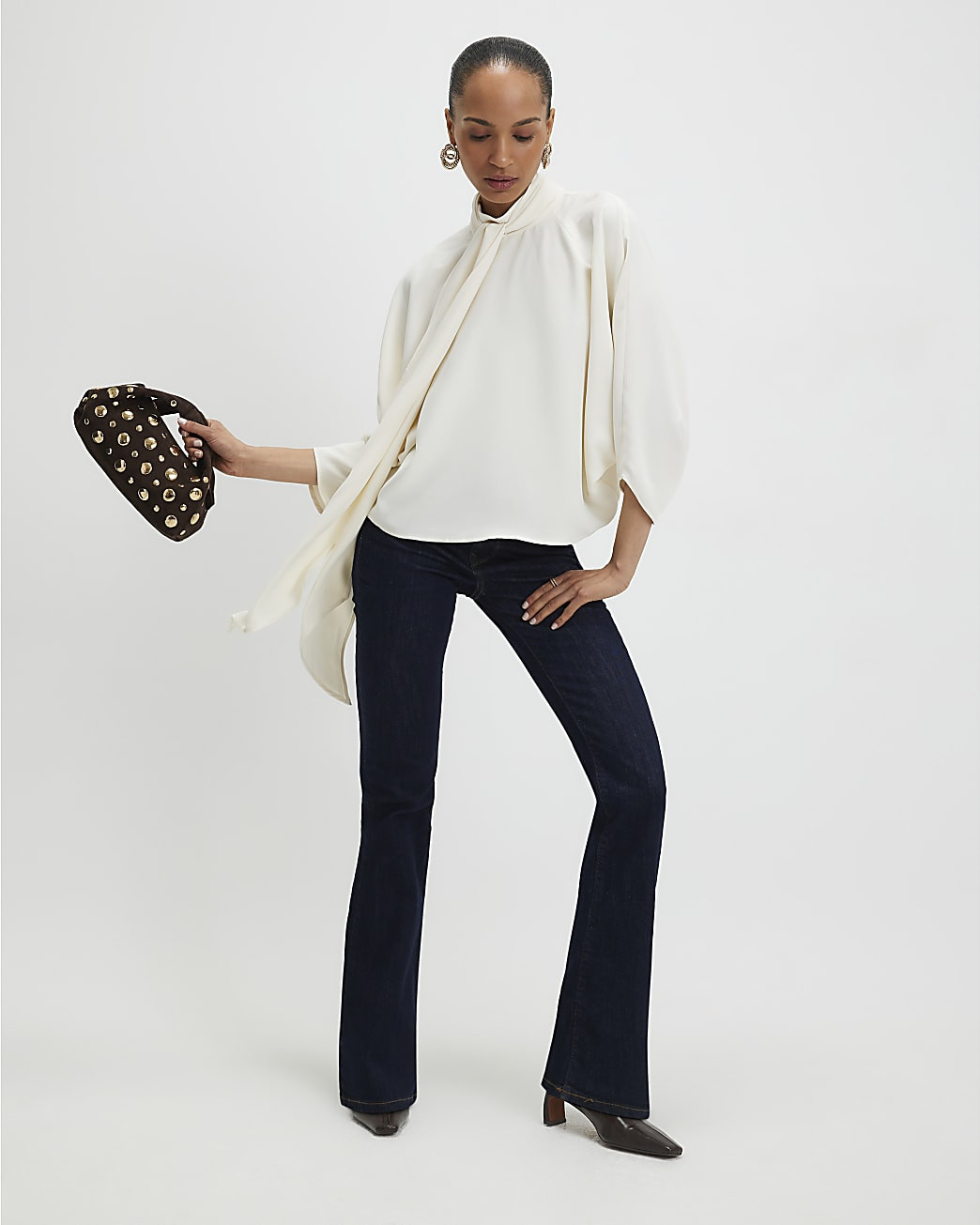 Cream Batwing Sleeve Pussybow Blouse | River Island UK & IE