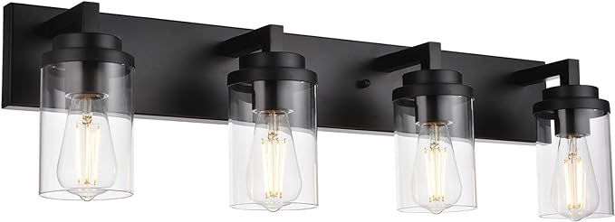 MELUCEE 4-Light Vanity Lights Over Mirror, Farmhouse Bathroom Light Fixtures Black with Clear Gla... | Amazon (US)