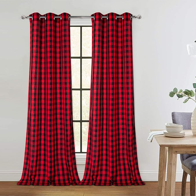 Amazon.com: Red and Black Buffalo Plaid Curtains, Farmhouse Home Decor Christmas Window Curtain P... | Amazon (US)